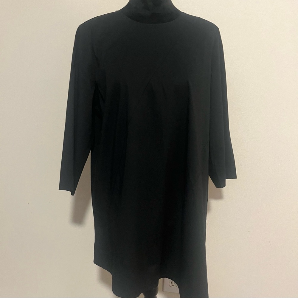 J.Jill Blk 3/4 Sleeve Asymmetrical Hem Tunic Mini Dress Sz M‎ boho, goth